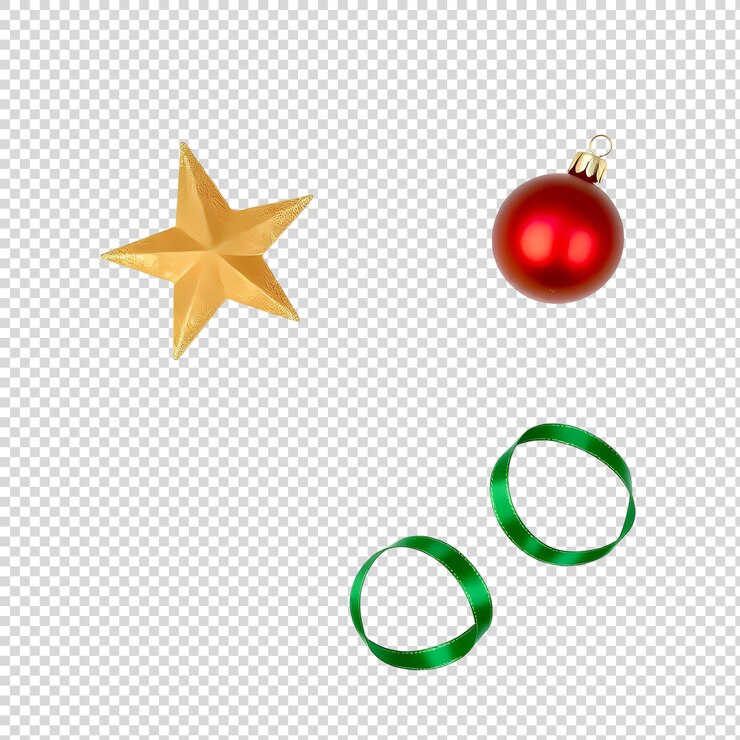 PSD bolas de navidad y una estrella dorada en un fondo transparente