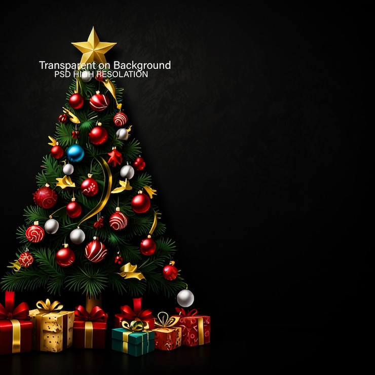 PSD bolas navideñas festivas en el árbol sobre un fondo transparente