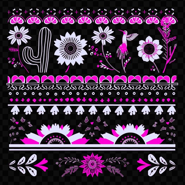 PSD bold cactus flower borderlines diseño con motivo de colibrí tatuaje arte natural esbozo garabateado