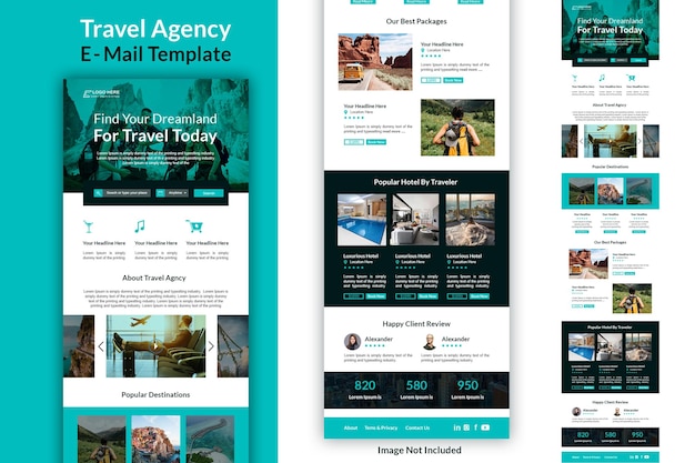 PSD un boletín informativo de marketing por correo electrónico para empresas de agencias de turismo de viajes página de destino de viajes ui responsiva