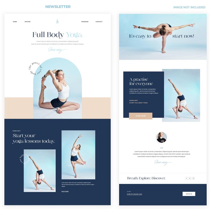 PSD boletín de yoga o diseño de la página de destino del sitio web - moderno y limpio