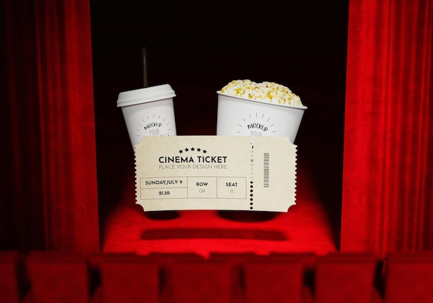 PSD boleto de cine 3d psd mockup