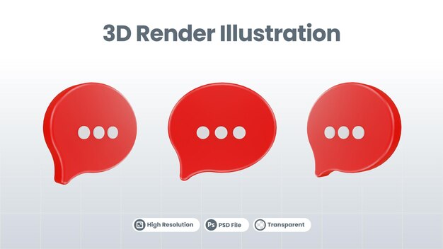 Bolha de fala ícone 3d conceito de mensagem bolha de fala realista com pontos para caixa de mensagem de bate-papo