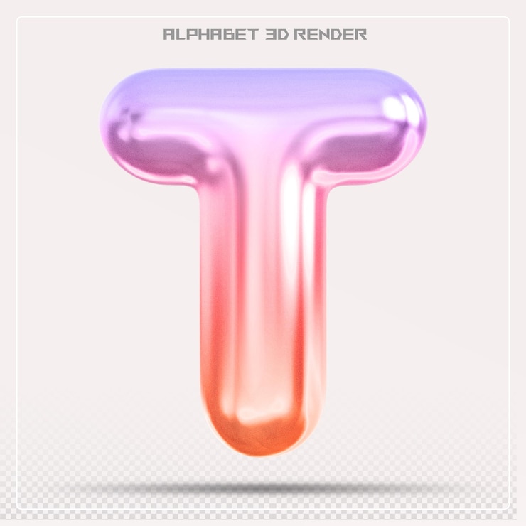 PSD bolha letra t fonte gradiente alfabeto 3d render