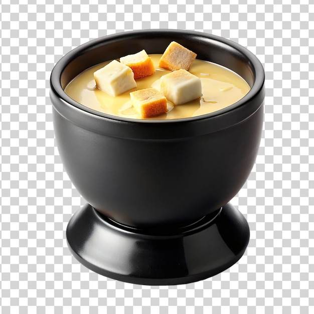 PSD bolinha preta em fondue de queijo isolada em fundo transparente