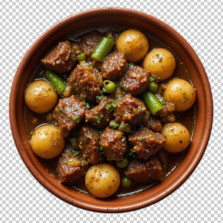 PSD bolinhas de carne, ervilhas verdes e cenoura com molho de tomate isolado