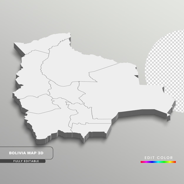 Bolívia branca isométrica 3d totalmente editável, com distrito ou departamentos, fundo branco isolado.