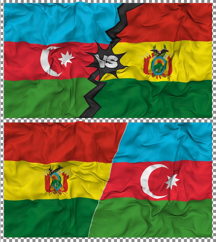 PSD bolivia contra azerbaiyán media bandera combinada con textura 3d de la tela