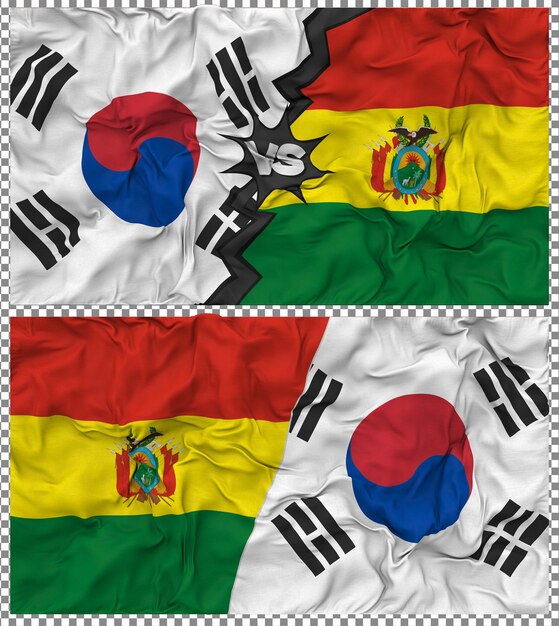 Bolivia contra Corea del Sur Media bandera combinada con textura en 3D