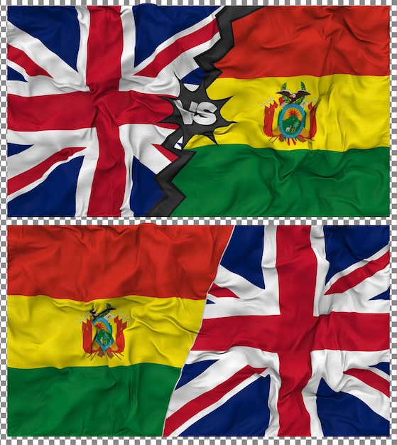Bolivia contra el Reino Unido Media bandera combinada Textura de la tela 3D