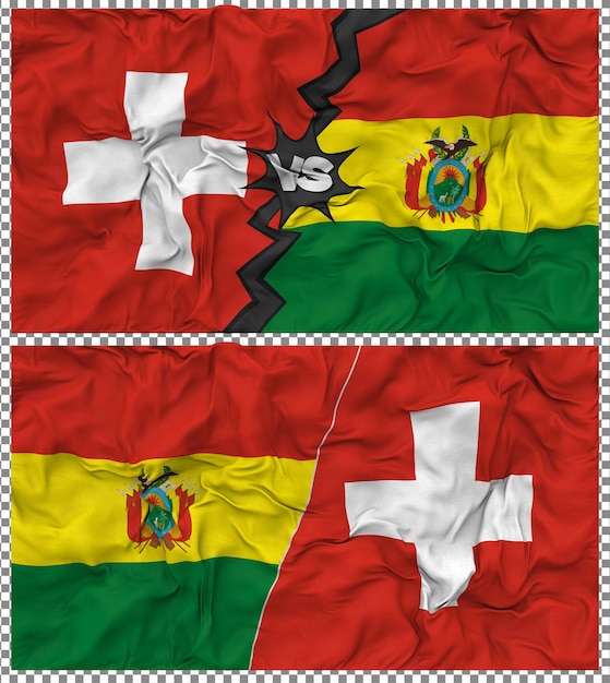 Bolivia contra Suiza Media bandera combinada con textura 3D de la tela