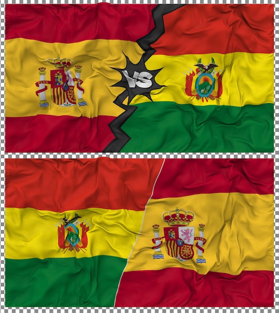 La Bolivie contre l'Espagne Half Combined Flag Cloth Bump Texture Rendering 3D