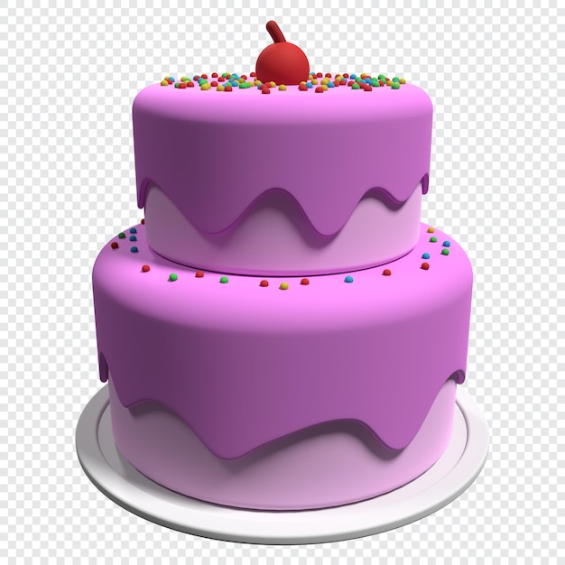 PSD bolo 3d com fundo transparente bolo de aniversário realista comida de férias ícone de design criativo dos desenhos animados renderização em 3d