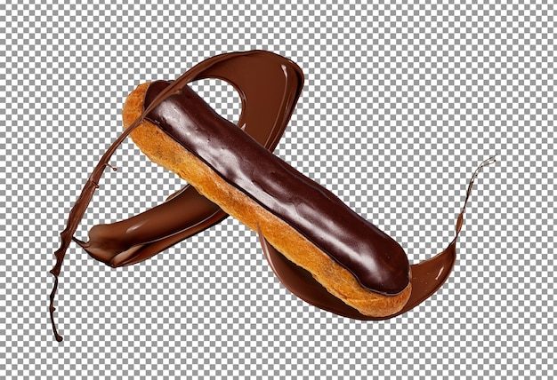 PSD bolo coberto de chocolate com splash em fundo transparente