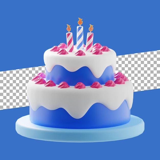 PSD bolo de aniversário com ilustração 3d de vela