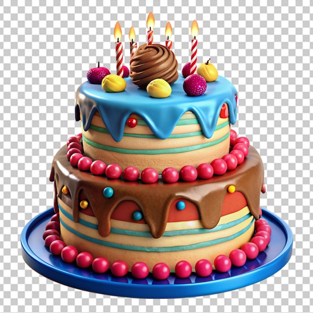 PSD bolo de aniversário de chocolate com velas isoladas sobre um fundo transparente