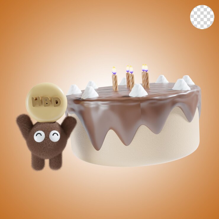 PSD bolo de aniversário no tema chocolate com boneca