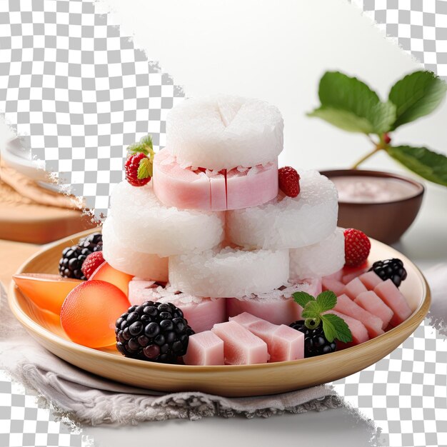 PSD bolo de arroz branco de neve um tipo de alimento coreano de fundo transparente
