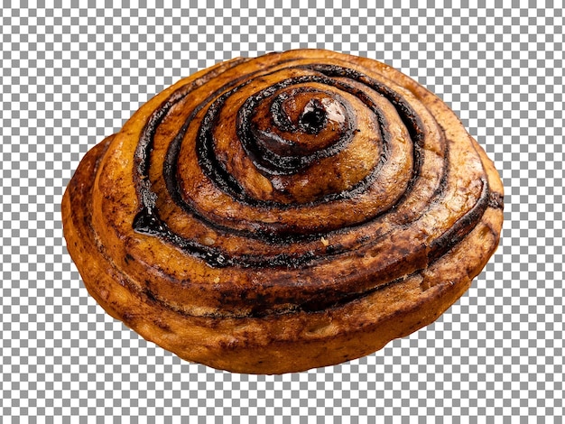Bolo de canela redondo com um redemoinho marrom em fundo transparente