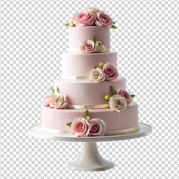 PSD bolo de casamento rosa com rosas rosas isolado em fundo transparente