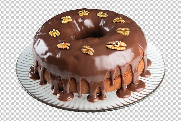 Bolo de chocolate caseiro com cobertura e nozes png fundo transparente