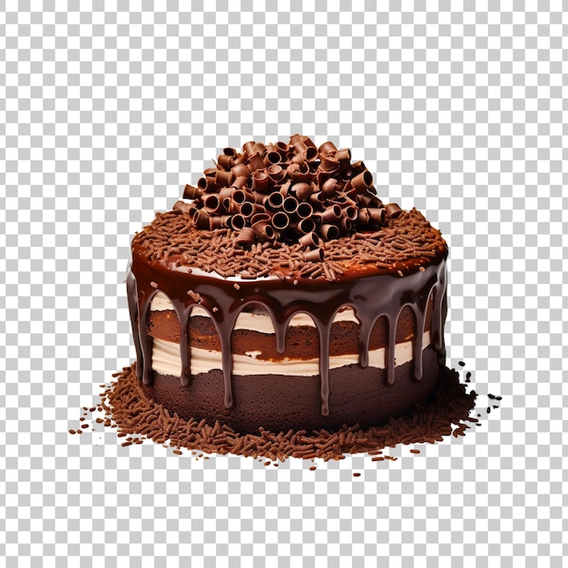 PSD bolo derramado com chocolate e decorado com diferentes biscoitos em um fundo transparente