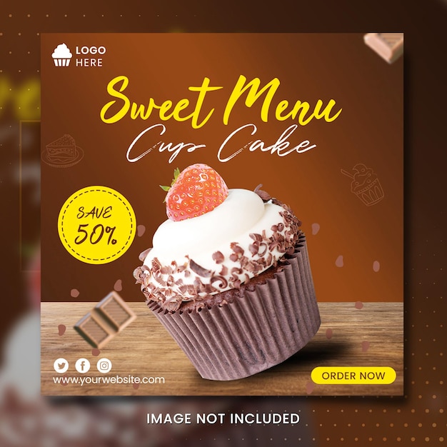 Bolo doce Banner de mídia social
