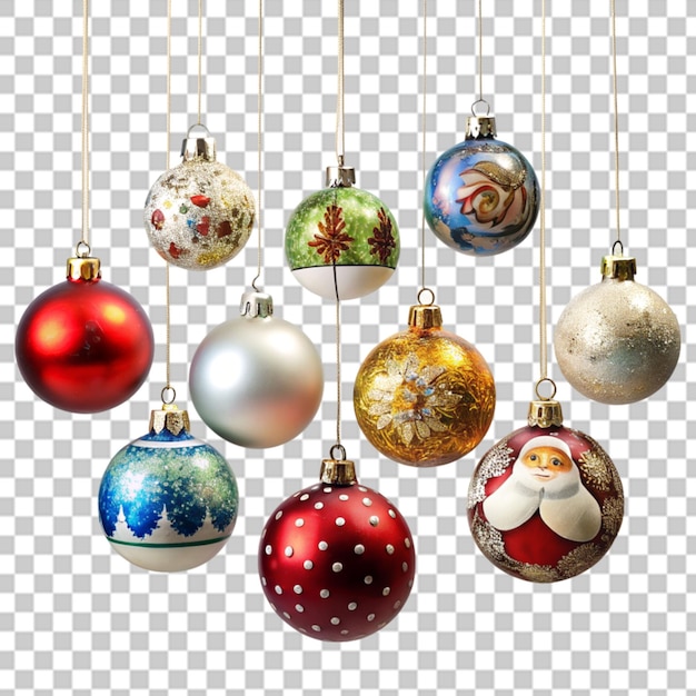 Bolos de navidad bolas coloridas patrón y diseño creativo aislados en fondo transparente