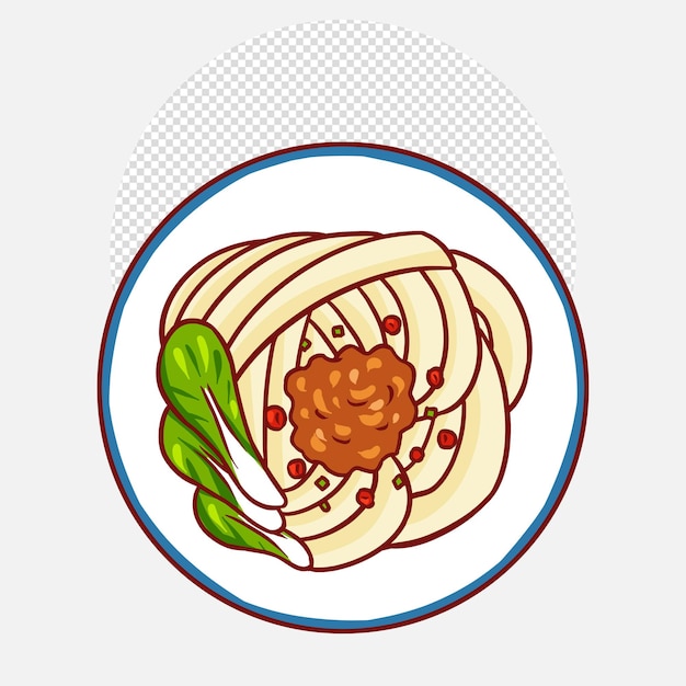 PSD bols de nouilles asiatiques avec udon, légumes verts, haricots et pâte de viande