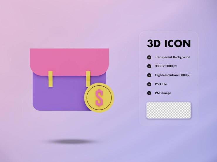 PSD bolsa 3d e icono de moneda de dólar 3d renderizar ilustración