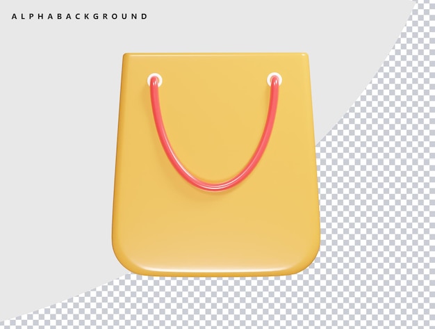 una bolsa amarilla con un mango rojo está en un fondo a cuadros