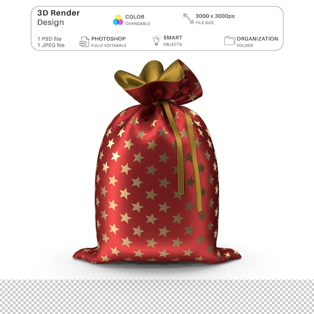 Bolsa de año nuevo con regalos modelo 3d de archivo psd bolsa de regalo realista
