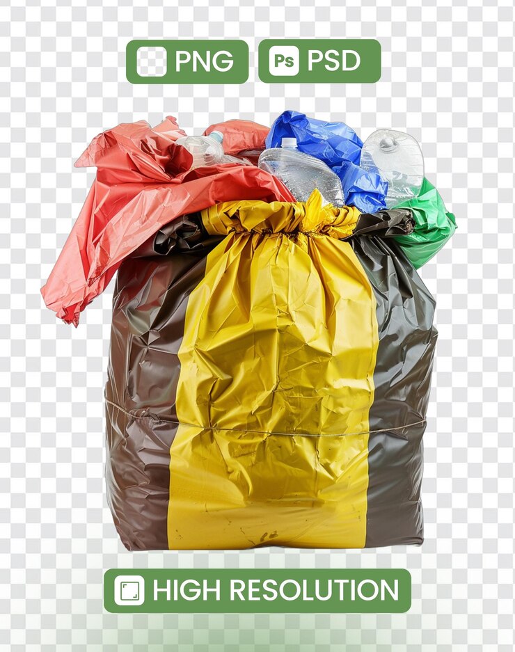 PSD una bolsa de basura con una etiqueta amarilla y verde que dice la palabra londres en ella
