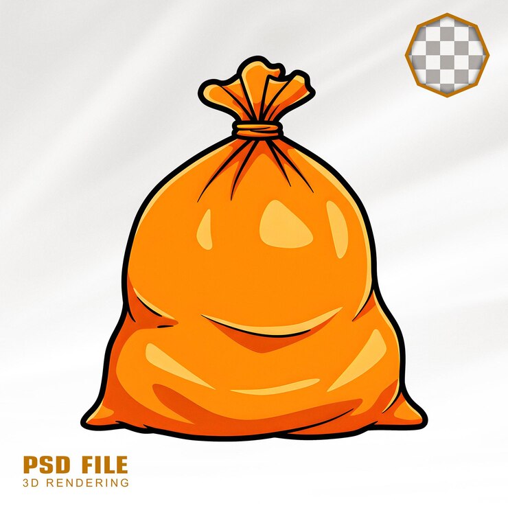 PSD bolsa de basura naranja de dibujos animados