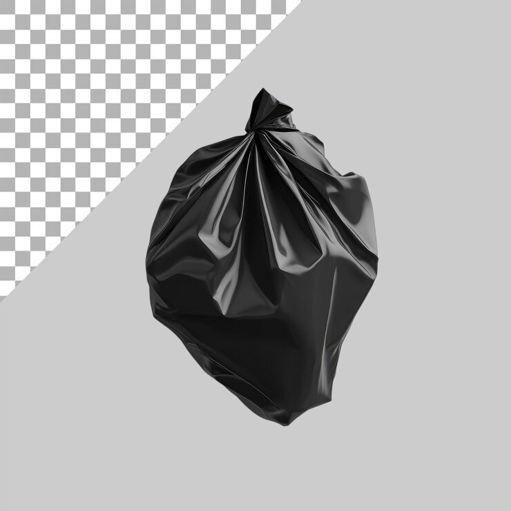 PSD bolsa de basura negra sobre un fondo transparente