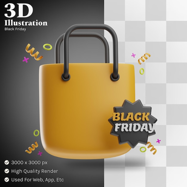 PSD bolsa black friday ilustración 3d