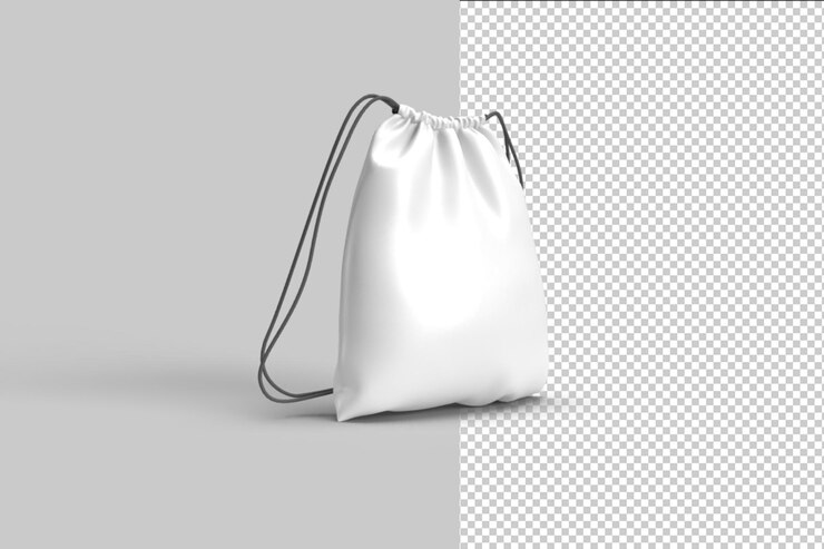 PSD una bolsa blanca con una correa negra se muestra en un fondo gris