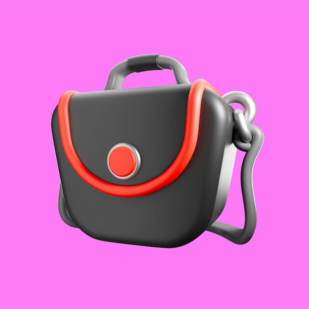 una bolsa de cámara roja y gris con icono 3D