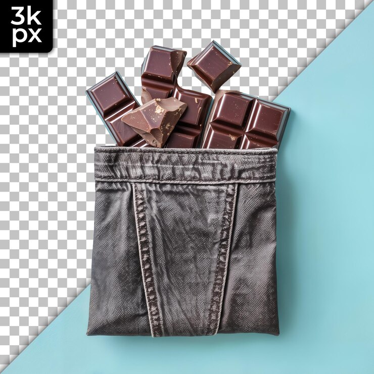 PSD una bolsa de chocolates con un fondo negro y una foto en blanco y negro