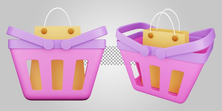 PSD bolsa de compras 3d en una cesta sobre fondo transparente