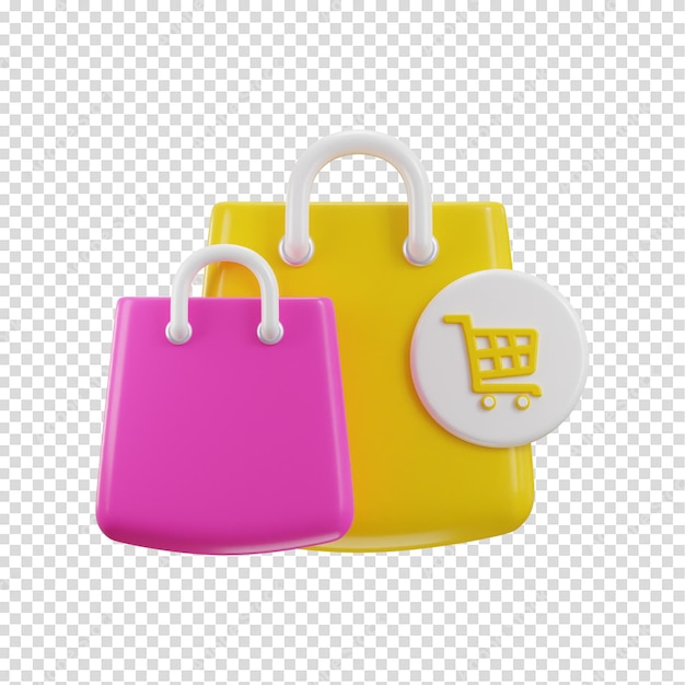 Bolsa de compras 3D con icono de carrito de compras concepto de ilustración de icono vectorial de compras en línea