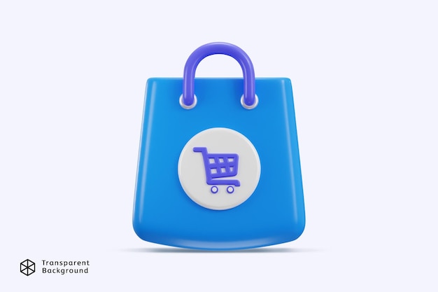 PSD bolsa de compras 3d con icono de carrito de compras concepto de ilustración de icono vectorial de compras en línea