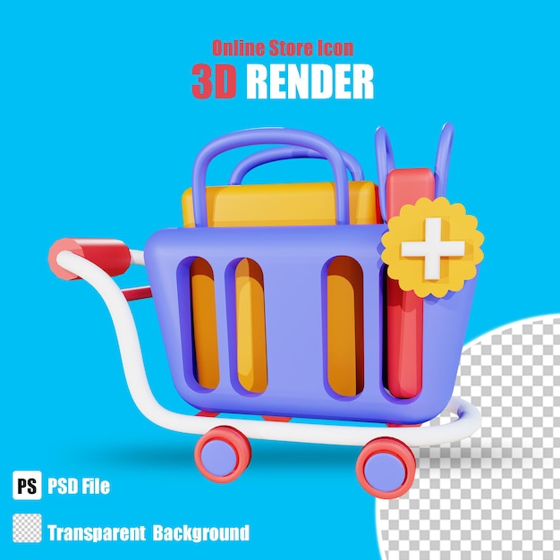 PSD bolsa de compras 3d más icono de descuento 2 con fondo transparente