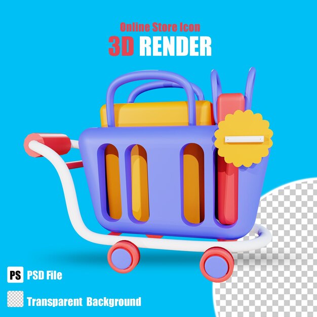 Bolsa de compras 3d menos icono de descuento 2 con fondo transparente