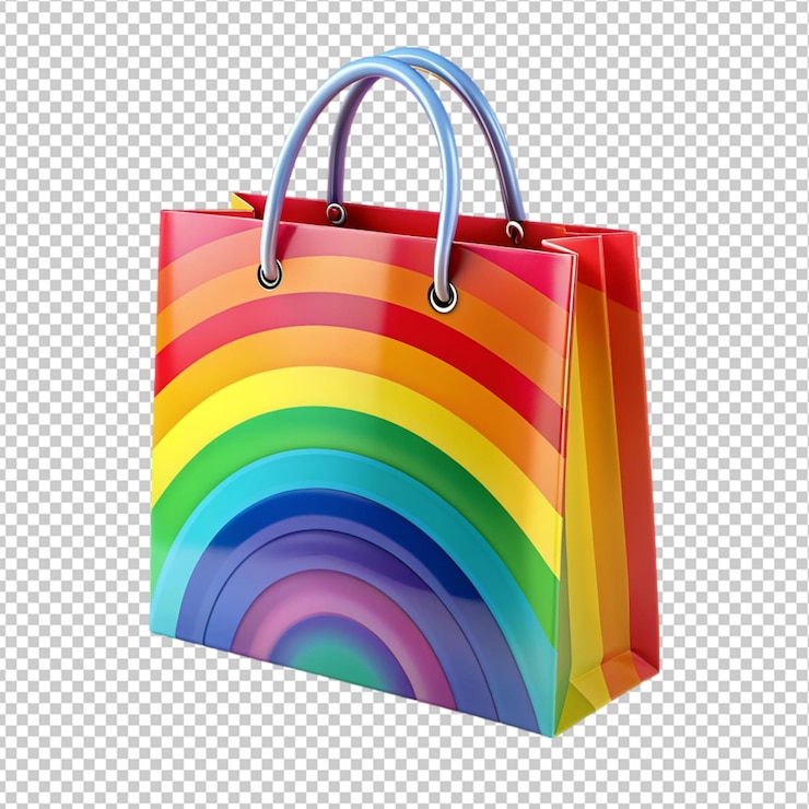 PSD bolsa de compras de arco iris en un fondo transparente