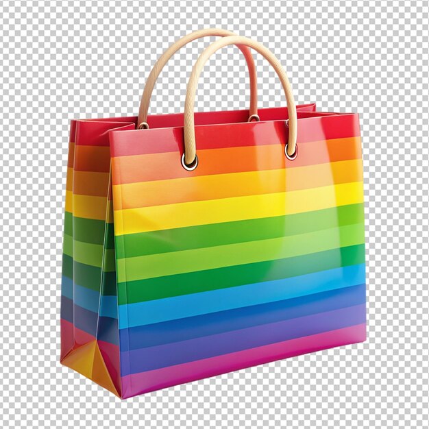 bolsa de compras de arco iris en un fondo transparente