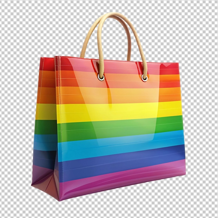 PSD bolsa de compras de arco iris en un fondo transparente
