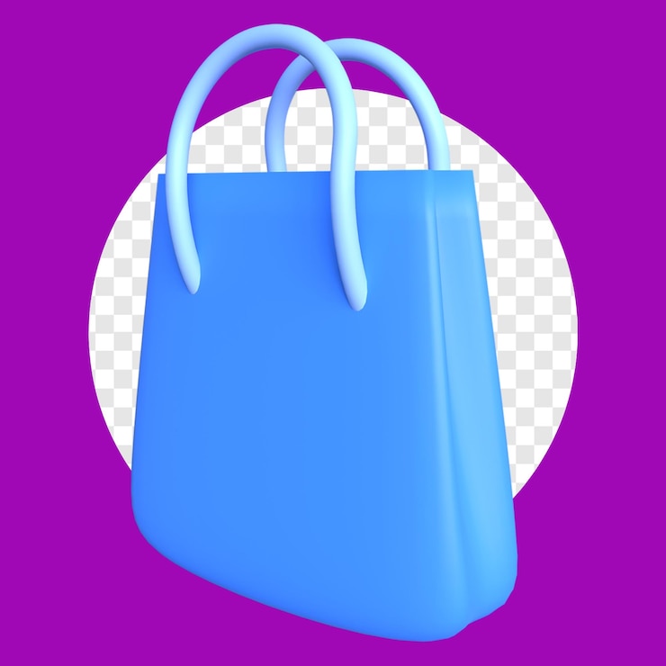 PSD bolsa de compras azul elegante con manijas blancas 3d renderizar fondo transparente