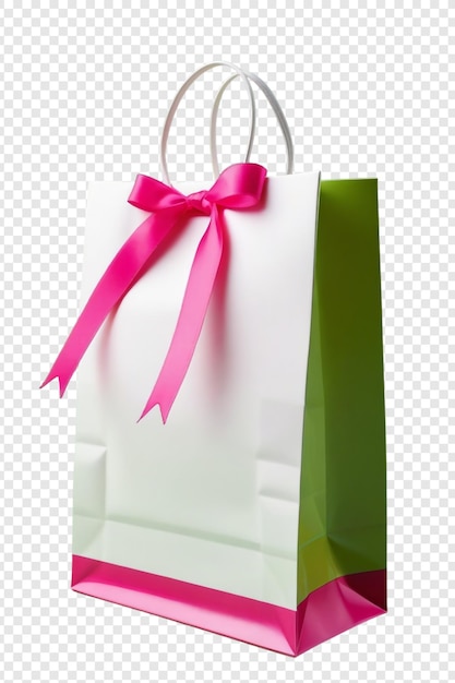 Una bolsa de compras con una cinta rosa en ella