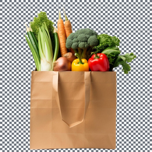 PSD bolsa de compras llena de verduras frescas aisladas sobre un fondo transparente